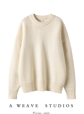 上身巨好看！重磅加厚纯羊绒针织毛衣背后坑条廓形套头针织衫女