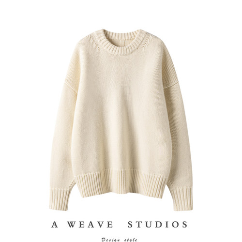 背后坑条廓形套头针织衫女