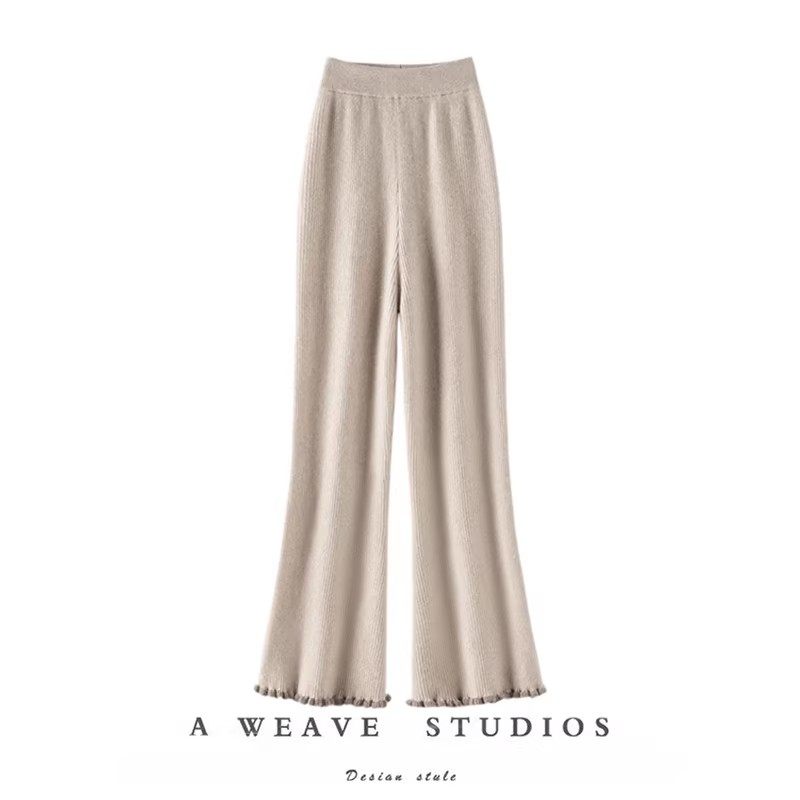 裤型太哇塞了！太美了~加厚纯山羊绒裤子女外穿针织休闲微喇叭裤