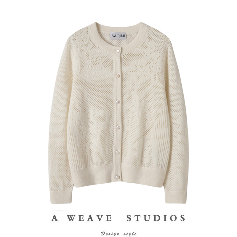 羊绒开衫女镂空网眼针织衫