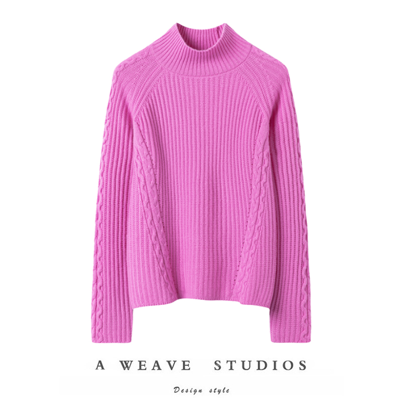 纯山羊绒半高领宽松纯羊绒毛衣