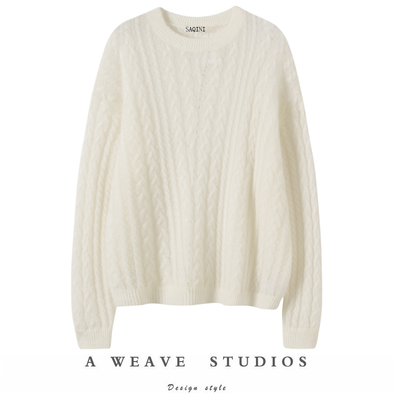 显瘦爱了爱了！秋冬新款2025蓬松山羊绒桑蚕丝圆领针织衫女