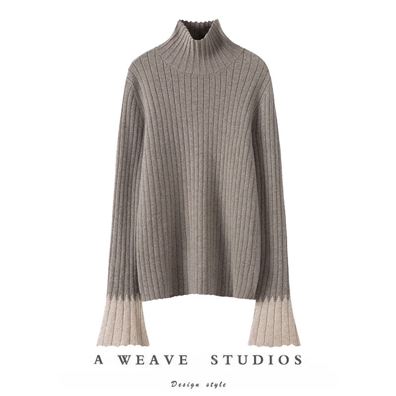 羊绒衫喇叭袖高领高领精致