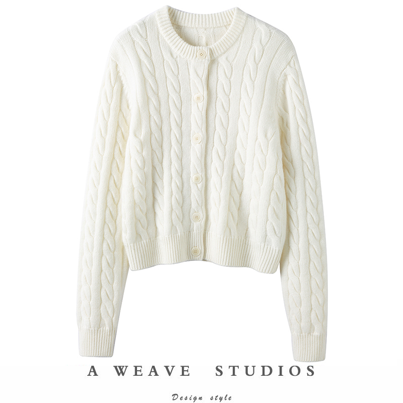 法式绞花针织开衫毛衣