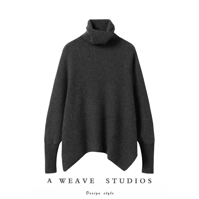 纯羊绒蝙蝠袖高领女秋头宽松落肩