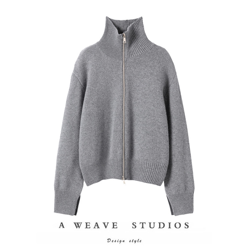 萨琪尼〓绒+〓深灰色斜拉链翻领大克重羊绒毛衣外套女25秋冬新款,女装/女士精品,羊绒衫,淘宝优惠券,粉丝福利购,淘宝优惠卷
