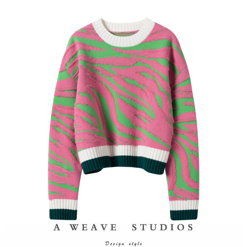 毛衣提花圆领上身毛衣女2023新款