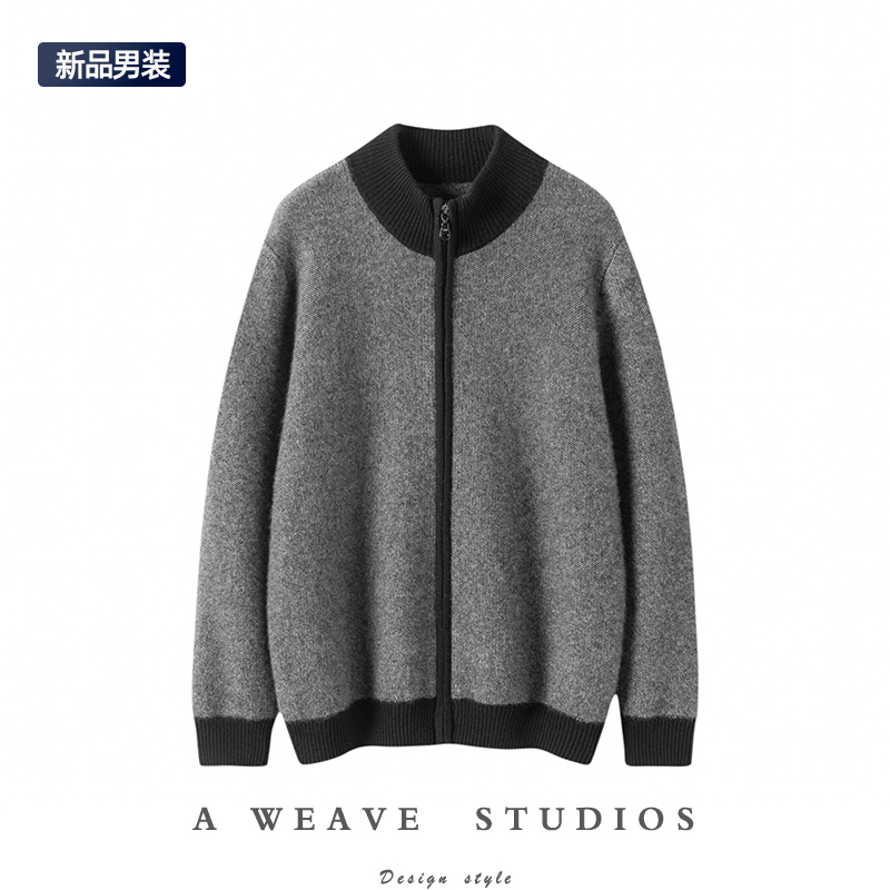 100纯山羊绒开衫男拉链