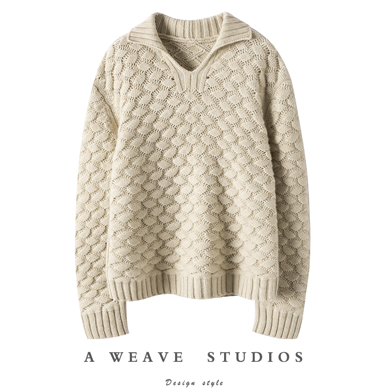 意大利时髦风小翻领加厚羊绒衫