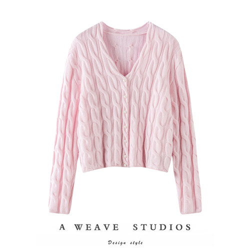 纯小山羊绒文艺绞花优雅宽松开衫