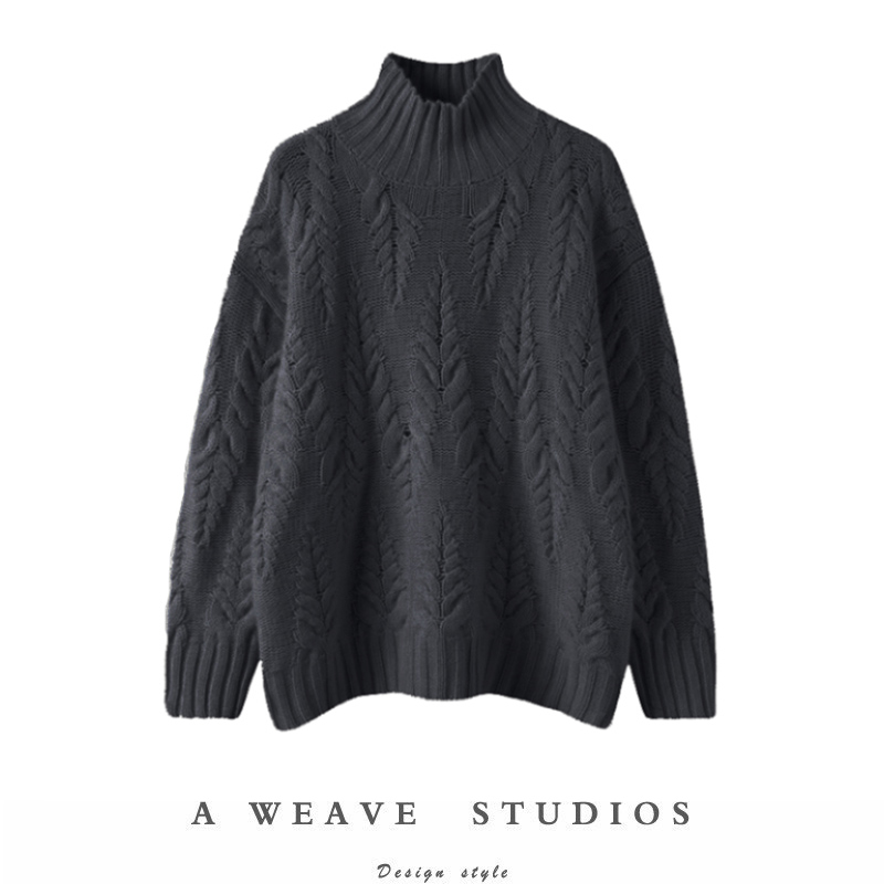 设计感十足！100%纯羊绒衫女半高领加厚羊绒打底衫套头绞花毛衣