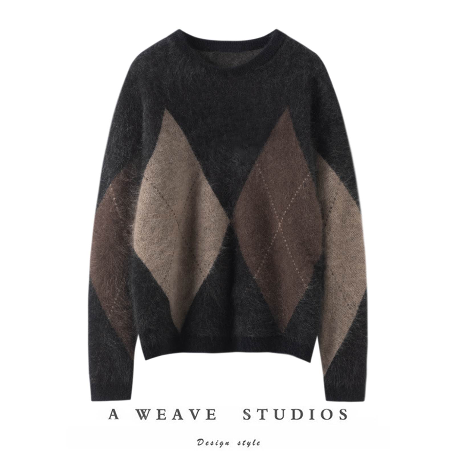 男女同款【菱形格】100山羊绒拉绒 春秋高端品质加厚圆领毛衣