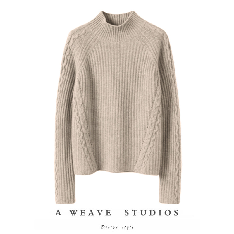 长袖半高领真的羊绒衫