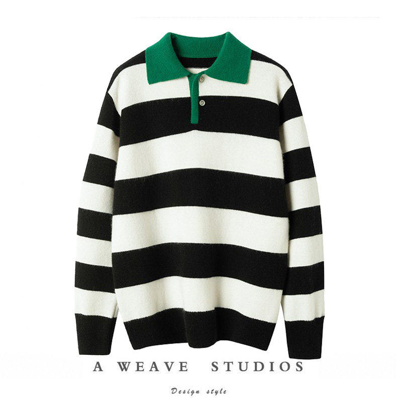 这个真心好看！加厚复古休闲风POLO翻领黑白纹羊绒毛衣女纯羊绒衫,女装/女士精品,羊绒衫,淘宝优惠券,粉丝福利购,淘宝优惠卷
