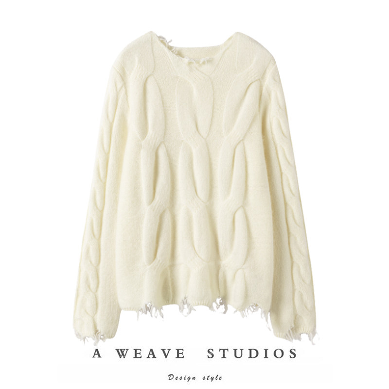 由心气质~北欧风结构绞花白色秋冬新款100%羊绒宽松套头毛衣女,女装/女士精品,羊绒衫,淘宝优惠券,粉丝福利购,淘宝优惠卷