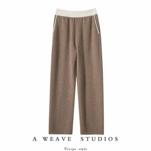 女撞色宽松羊绒裤 100%纯羊绒直筒裤 秋冬新款 不喧嚣很百搭