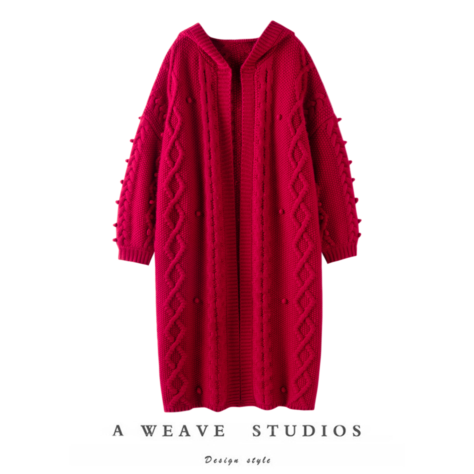 气质聚会！1700克+重磅加厚手工毛球纯羊绒开衫女长款毛衣大外套