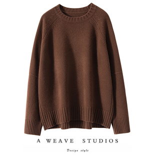 自有风格~2025新款100纯羊绒圆领简约风厚款大码宽松女上衣