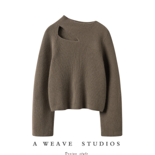 女士毛衣 山羊绒不对称领型镂空纯色针织衫 精致太好穿了 2025新款