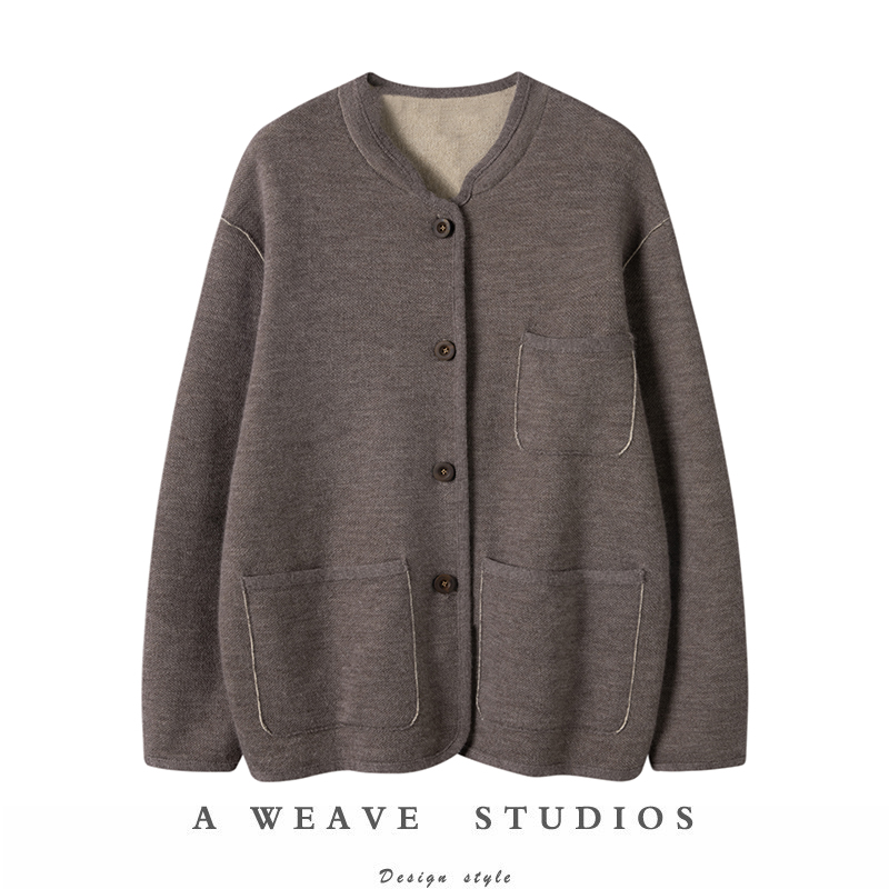 复古小领羊绒外套加密