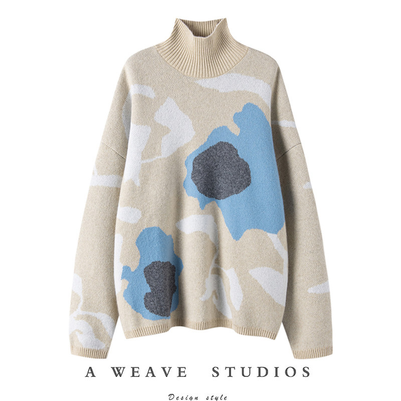 告别路人感！抽象撞色高领羊绒衫女纯羊绒毛衣休闲宽松冬季加厚版,女装/女士精品,羊绒衫,淘宝优惠券,粉丝福利购,淘宝优惠卷