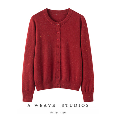 纯羊绒衫女圆领单排扣针织开衫