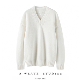 太迷人匠心好穿 加厚宽肩廓形V领羊绒毛衣 100%纯山羊绒针织衫