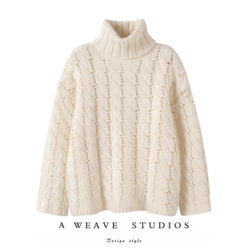 纯山羊绒衫镂空高领精致