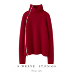 闪耀迷人！男女同款粗针重磅加厚斜拉链立领纯山羊绒衫女毛衣秋冬