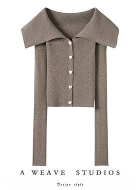 萨琪尼紫绒原色大翻领珍珠扣弹力山羊绒针织小开衫女2025