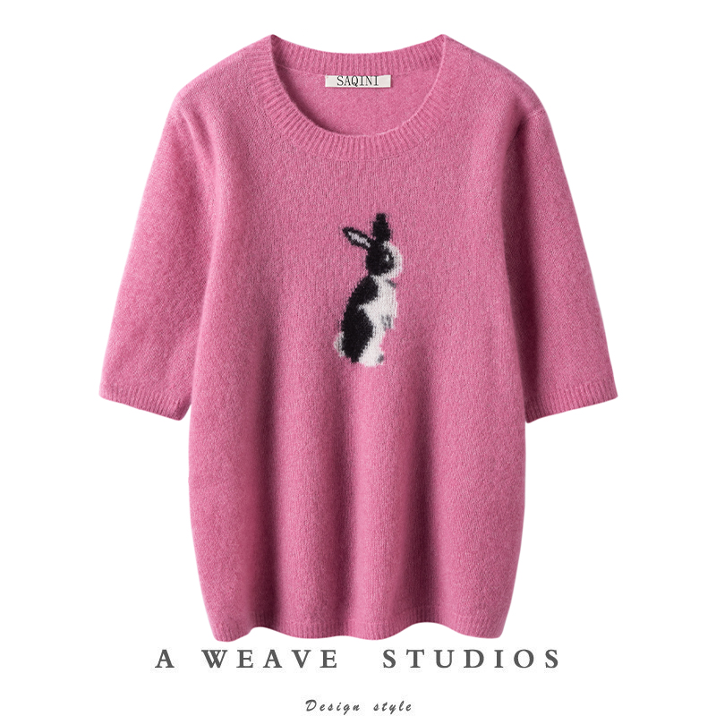 白厂丝羊绒设计感兔子提花针织衫