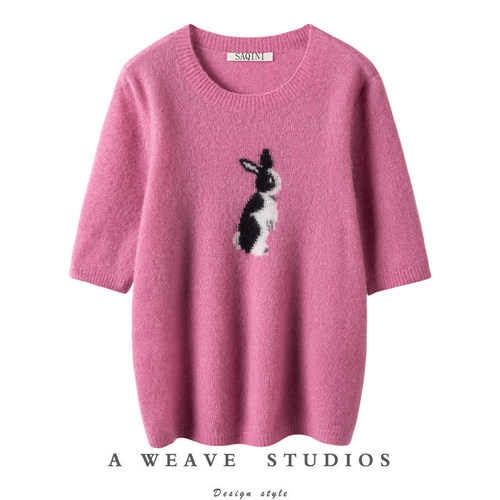 白厂丝羊绒设计感兔子提花针织衫