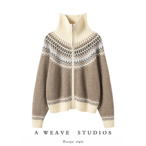 复古休闲费尔岛花纹纯羊绒针织