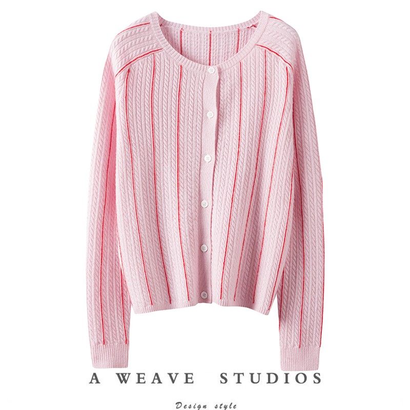 雍容华贵！拼色条纹圆领羊绒开衫女纯羊绒毛衣针织衫秋冬外套,女装/女士精品,羊绒衫,淘宝优惠券,粉丝福利购,淘宝优惠卷