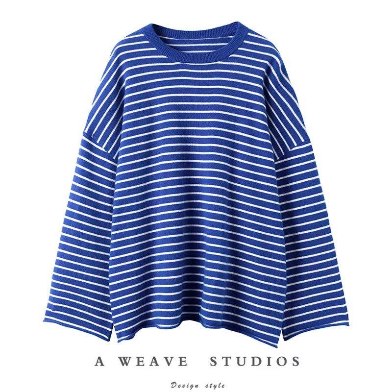 气质大放光彩 100%山羊绒海军风圆领条纹罩衫宽松慵懒针织毛衣女,女装/女士精品,羊绒衫,淘宝优惠券,粉丝福利购,淘宝优惠卷