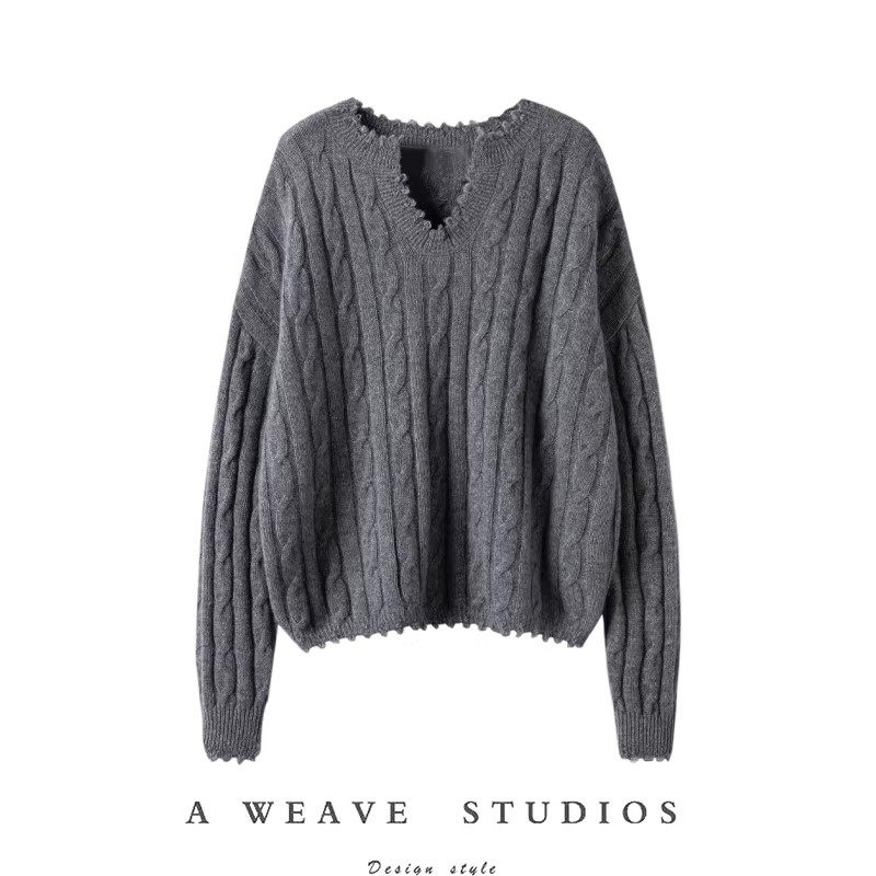 盖不住的气质~绞花V领毛边廓形100%纯山羊绒毛衣女2025新款,女装/女士精品,羊绒衫,淘宝优惠券,粉丝福利购,淘宝优惠卷