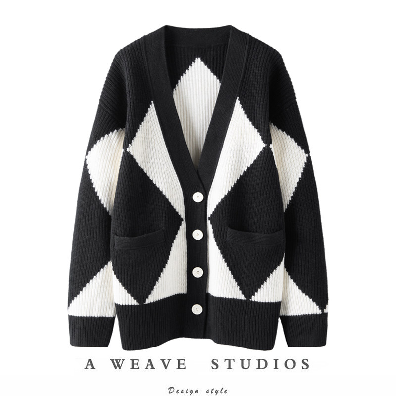 设计针织开衫菱格纹针织开衫毛衣