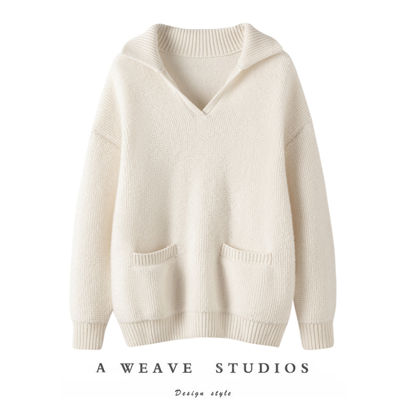 毛衣宽松翻领圈圈羊绒衫女