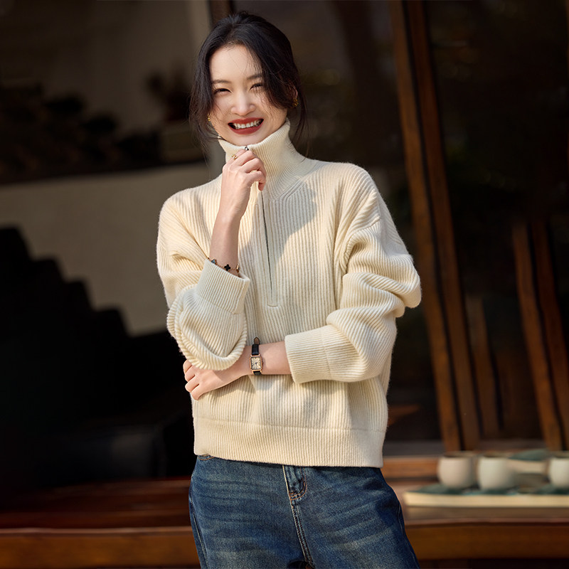 上身是一种享受~100%纯山羊绒衫女半高领拉链毛衣宽松加厚新款,女装/女士精品,羊绒衫,淘宝优惠券,粉丝福利购,淘宝优惠卷