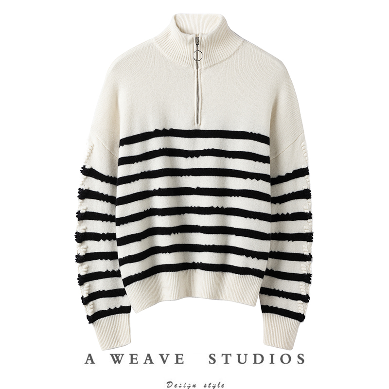 黑/白条纹海魂风纯山羊绒针织衫