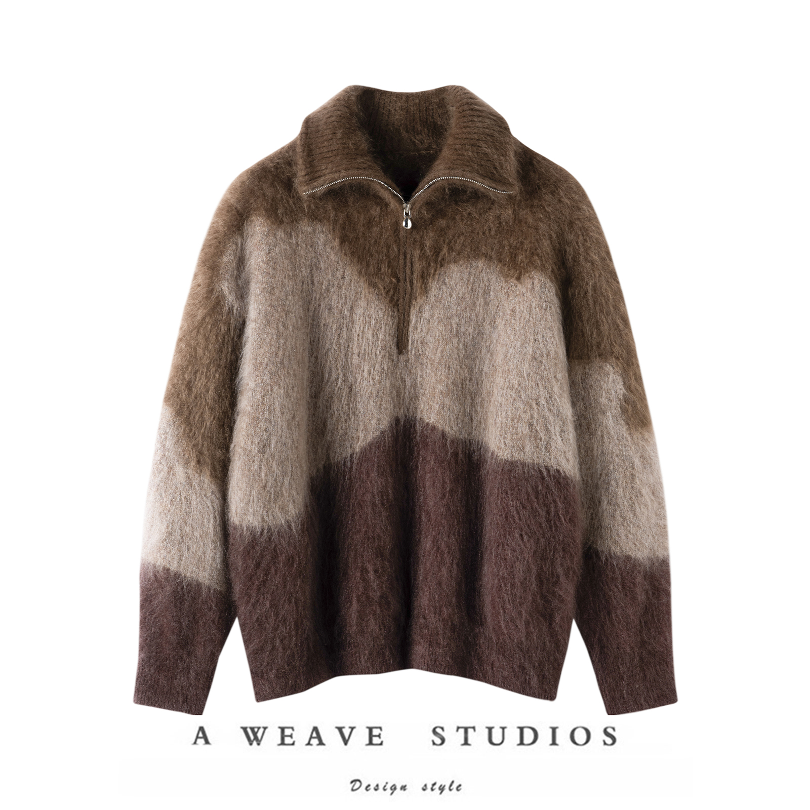 萨琪尼官方正品！100%纯山羊绒拉绒衫拉链水手翻领针织毛衣秋冬