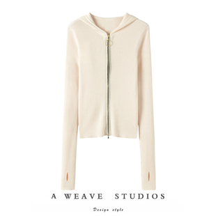 毛衣 简约气质之美 双拉链连帽羊绒针织开衫 外套女新款 小众短款