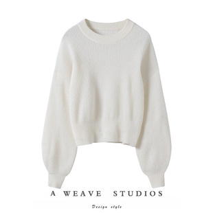 打造好身段！秋冬新款100%纯山羊绒衫时尚短款灯笼袖毛衣女上衣