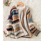 DU一无二 撞色卷边女圆领宽松针织衫 DING尖纯羊绒 800G加厚