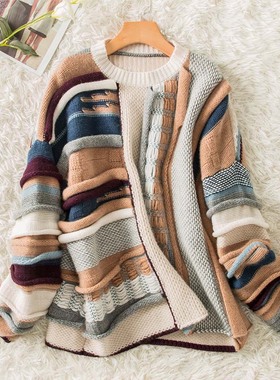 DU一无二,DING尖纯羊绒~800G加厚 撞色卷边女圆领宽松针织衫