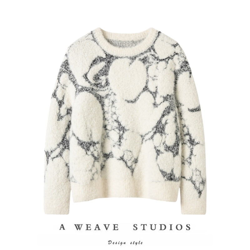 雪山之巅浮雕圆领宽松针织上衣