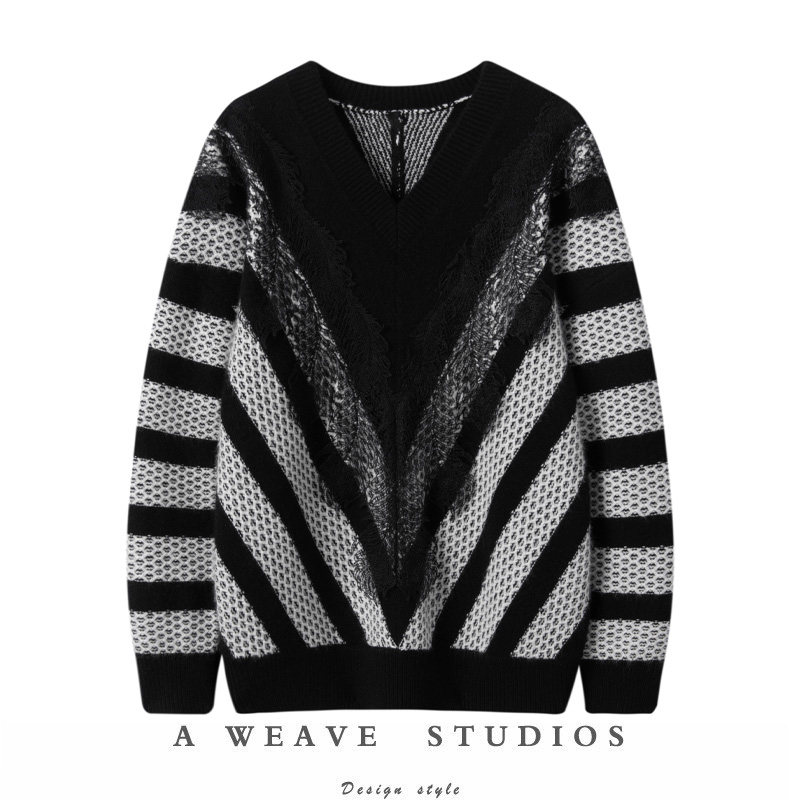 时尚范儿~100%纯山羊绒V领蕾丝拼接条纹羊绒毛衣女新款,女装/女士精品,羊绒衫,淘宝优惠券,粉丝福利购,淘宝优惠卷