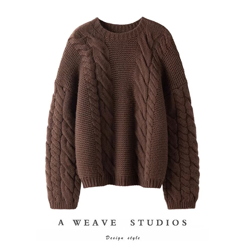 优雅！显瘦新贵~重磅加厚粗棒针羊绒衫女圆领纯羊绒毛衣宽松,女装/女士精品,羊绒衫,淘宝优惠券,粉丝福利购,淘宝优惠卷