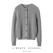 真皮包扣复古奶奶风羊绒开衫 盖不住 气质 女纯羊绒毛衣针织外套