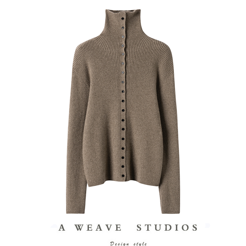 秋冬新款高领修身单排扣休闲